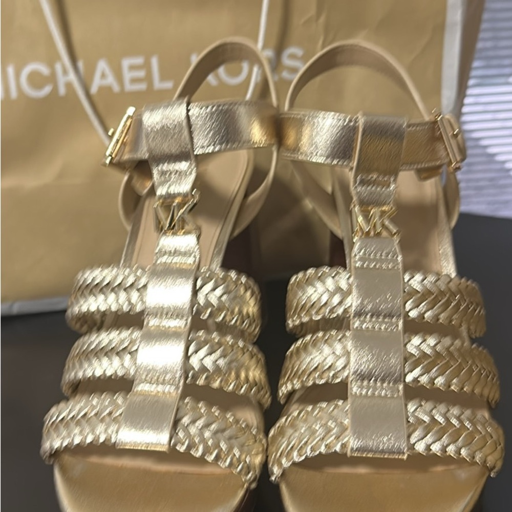 KORS Michael Kors Gold Braided Strap Sandals